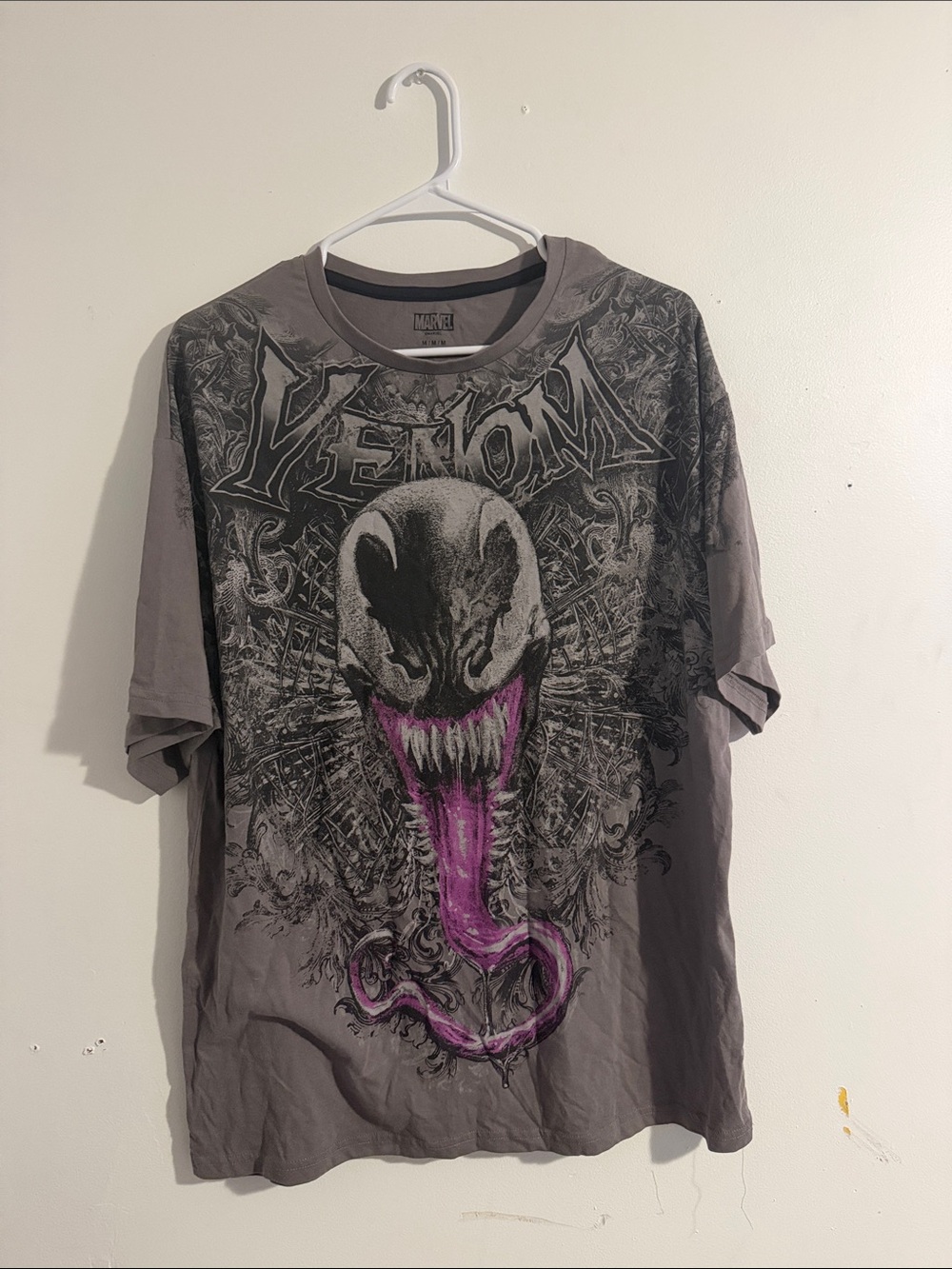Marvel Venom Graphic Tee in Gray with Purple Tongue